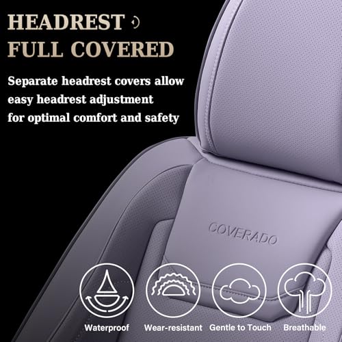 Image of Coverado Car Seat Covers, Front Covers for Cars, Car Seat Cover Front Seats, Car Seat Protector Waterproof, Leather Car Seat Cushion, Universal Interior Covers Seat Protectors for Most Cars Purple