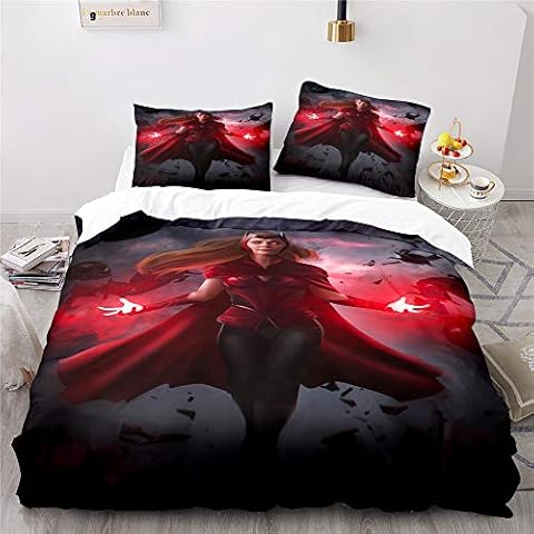 NICHIYOBI Wanda Vision Duvet Cover Bedding Set - Duvet Cover and Pillowcase, Microfibre, 3D Digital Print, Three-Piece Bed Linen (8, Single 135 x 200 cm + 80 x 80 cm) Cover
