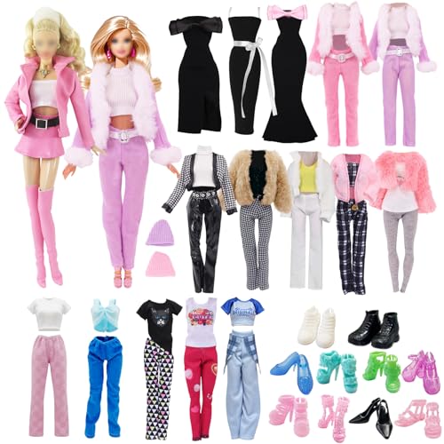 Lot de 18 vêtements de poupée pour poupée de 29,8 cm, tenue de poupée tendance avec 1 veste en cuir, 1 jupe en cuir, 4 bretelles, 1 jupe longue, 2...