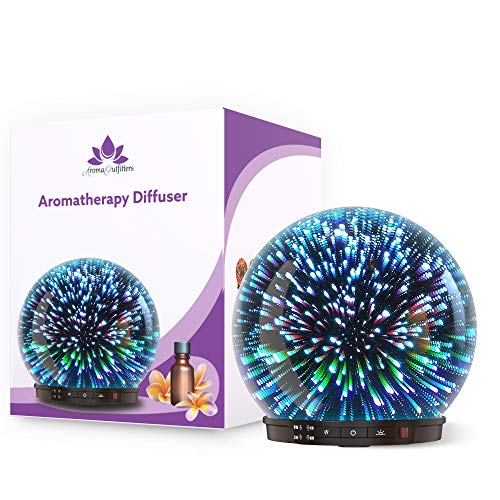 Essential Oil Diffuser - 3D Glass 200ml Galaxy Premium Ultrasonic Aromatherapy Oils Humidifier with Amazing LED Lights, Handy Auto Shut-Off Function & Large Water Tank