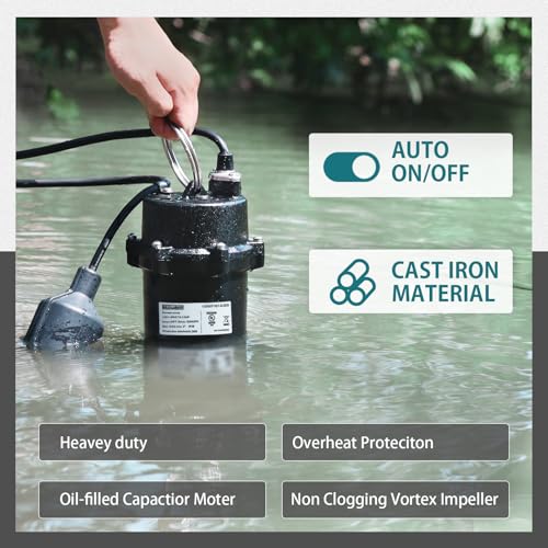 Image of WASSERMANN 1 /2 HP Sewage Pump with Auto Float Switch, 115V 5300 GPH Cast Iron Submersible Sewage Pump, Sump Pump for Basement Sump Basin Sewage Well 2 inch NPT Discharge with 10 FT Cable