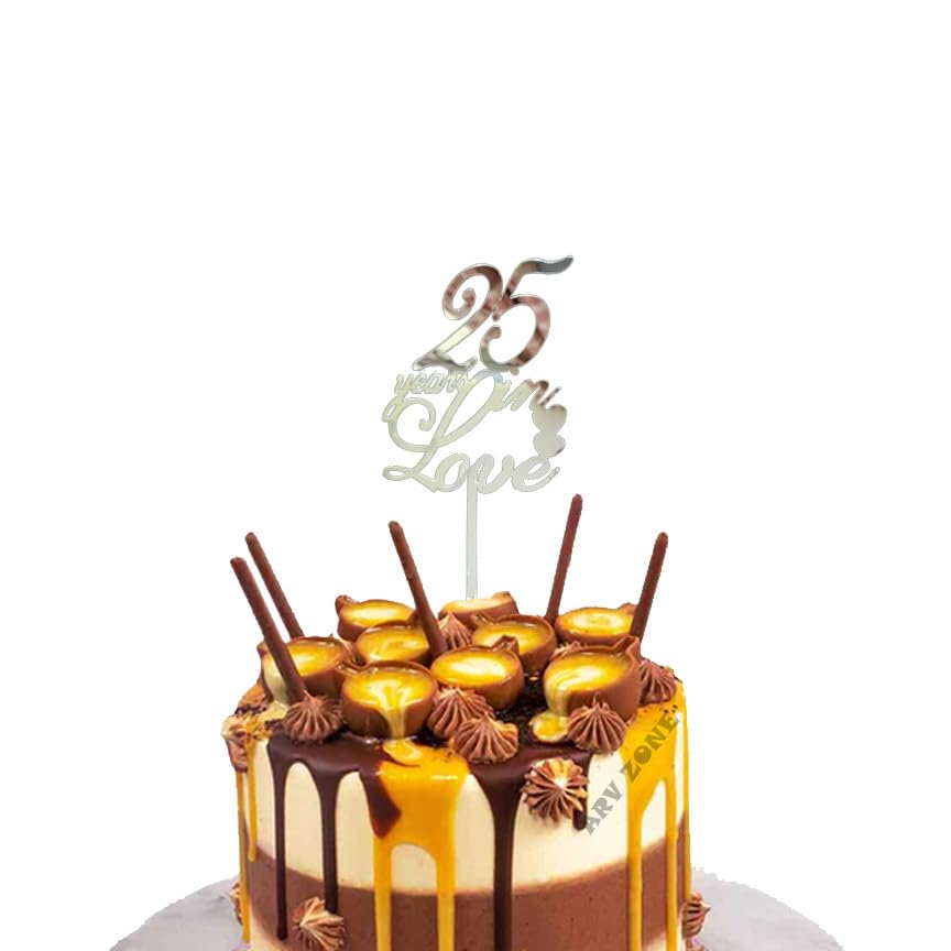 ARV ZONE 25th Anniversary Cake Topper, 25 Years in Love Cake Topper Decoration Items For Silver Jublee Decoration| Cake Toppers For Cake Decoration | Happy Anniversary Cake Topper (25 Years of love)