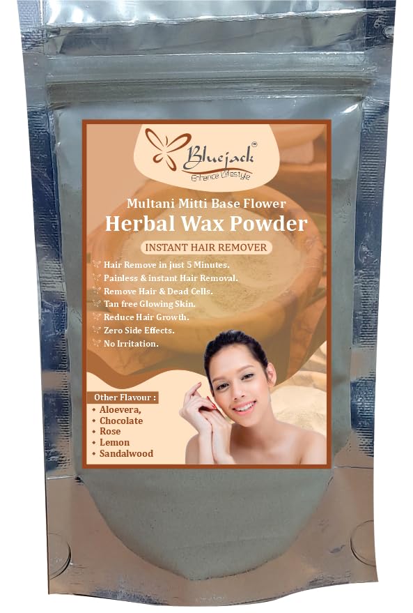 Bluejack Wax Powder, Waxing Powder, Instant Hair Remover, Painless, All Types Skin 100gm (Multani Mitti Base Flower)