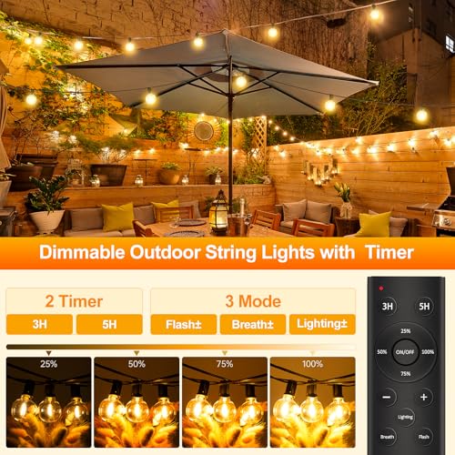 Outdoor String Lights 65ft LED Garden Festoon Light Mains Powered Dimmable Timer Waterproof G40 Bulbs Hanging Patio Lighting with Remote Control for Outside Gazebo Pergola Balcony Cafe - Image 3