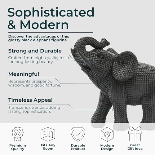 Figura decorativa de elefante en resina negra 7 pulgadas miniatura 5