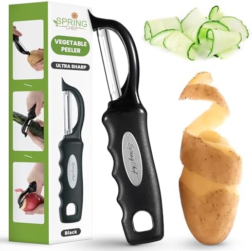 Spring Chef Premium Swivel Vegetable Peeler, Soft Grip Handle and Ultra Sharp Stainless Steel Blades - Perfect Kitchen Peeler For Veggie, Fruit, Potato, Carrot, Apple - Black