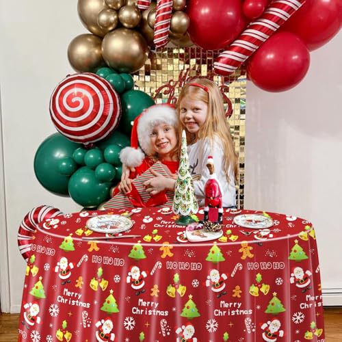 PTECDROTS 3Pcs Christmas Tablecloths Round Christmas Table Decorations Red Xmas Theme Table Cover for Winter Holiday New Year Christmas Party Supplies - Image 4