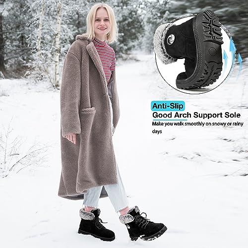 HARENCE Winter Snow Boots for Women: Warm Fur Lined Ankle Booties Lace Up Slip on Outdoor Walking Womens Boots4