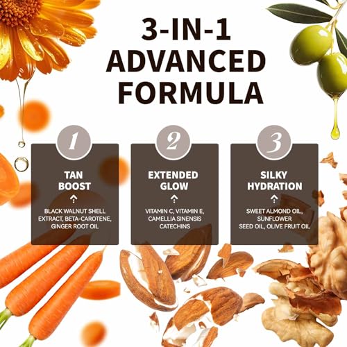Image of Tanning Lotion, Fast Tan Accelerator for Natural Browning, Deep Dark Tan with Beta-Carotene, Vitamins C & E, Natural Oils, Hydrating, Non-Greasy, Water-Resistant, Outdoor Tanning Gel, 5 Fl Oz