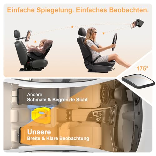 Spiegel Auto Baby Rückbank, 360° Drehbar, Bruchsicher Acryl für Kind – Ansicht 4