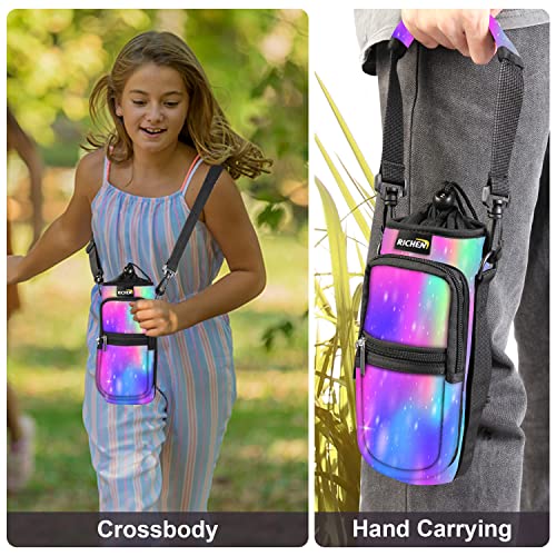 Image of RICHEN Neoprene Water Bottle Carrier Bag with Adjustable Shoulder Strap,Insulated Water Bottle Cover for Stainless Steel /Glass /Plastic Bottles