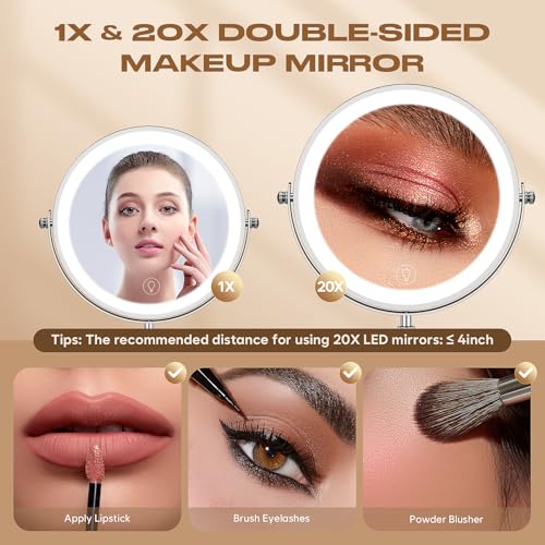 image for Dienmern Makeup Mirror with Lights, 1x/20x 360° Rotation Vanity Mirro