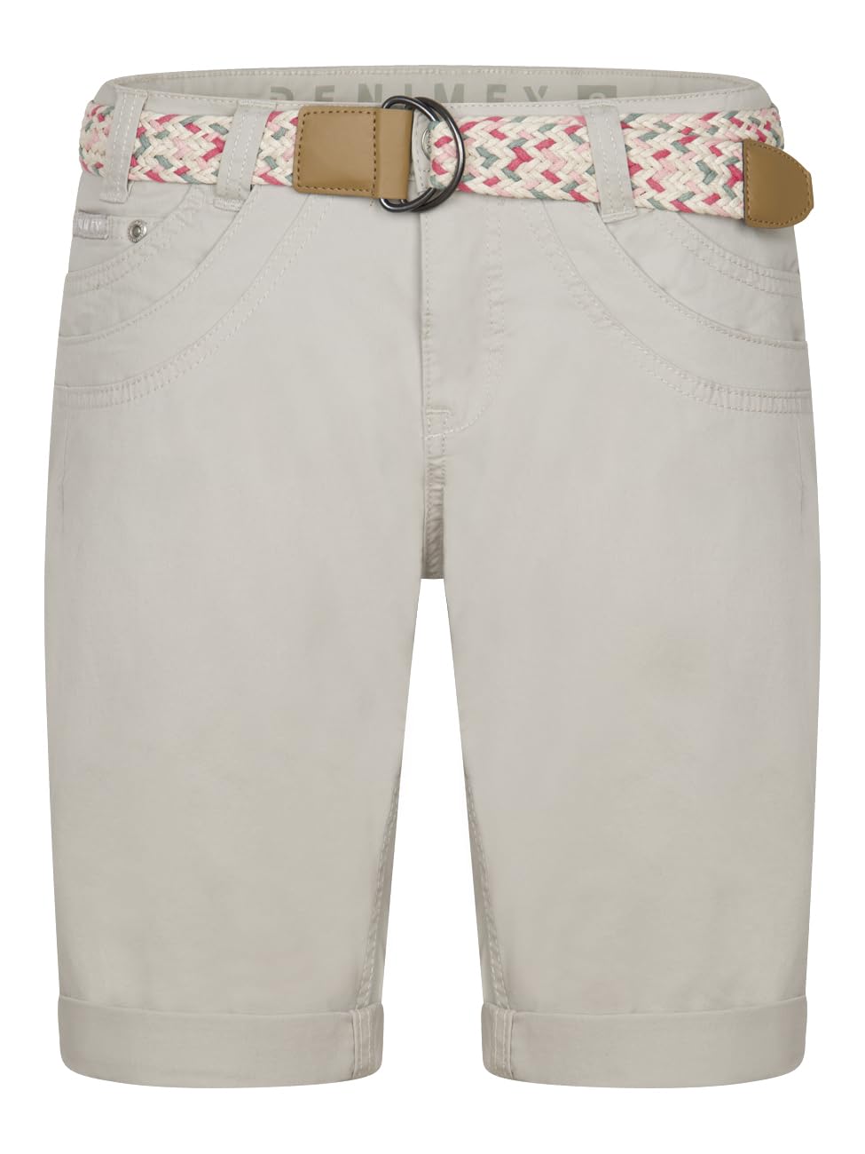 DENIMFY Bermudy szorty damskie z paskiem, regularny krój, DFPia, krótkie spodnie, chinosy, na lato, stretch, jednokolorowe, białe, beżowe, różowe, niebieskie, oliwkowe, granatowe, S, M, L, XL, XXL