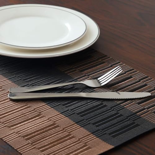 Image of Heat Resistant PVC Placemats Set of 4 for Dining Table | Non-Slip, Washable & Waterproof Table Mats for Kitchen, Home & Restaurants | Elegant Brown & Black Ripple Design
