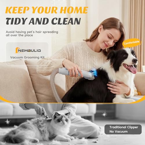 Image of NEWBULIG Pet Grooming Vacuum Kit, 2.5L Dust Cup, 3 Suction Modes and 5 Groomer Tools, Dog Clippers with Cordless Low Noise for Cats, Dogs Other Animals Hair Trimmer