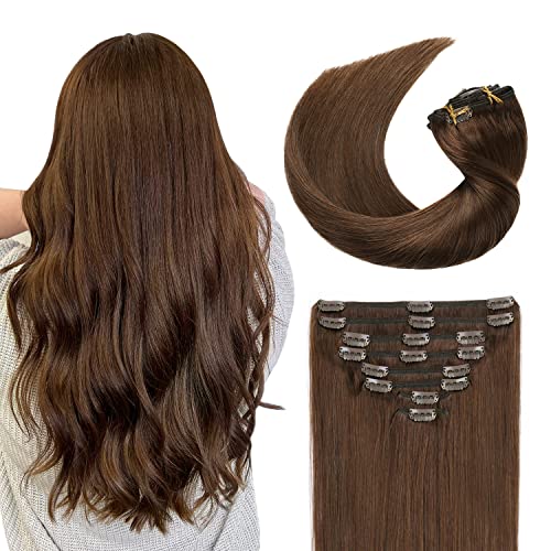 Sunya Clip in Extensions Echthaar Real Human Hair Extensioins Schokoladen Braun 45cm Invisible Echt Haar Extension Clip in Seamless 7 Pcs 80g/Pack Semaless #4
