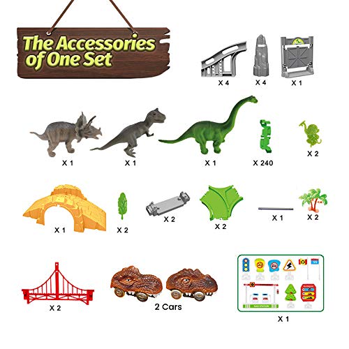 VCOSTORE Dinosaur Track Toys, 269 Pcs Dinosaur Car Race Track Accessories to Create A Dinosaur World Road Race, Cool Dinosaur Vehicle Playset Toys for 3-5 Years Old Boys - Thumbnail 2