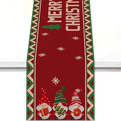 Merry Christmas Gnome Table Runner Elf Table Cover Ugly Sweater Party Supplies Red and Green Ugly Xmas Sweater Party Tablecover Dining Table for Indoor Outdoor Holiday Birthday Home Table Decor Cover