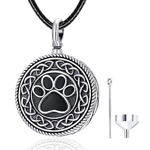 Dreamboat Urn Necklace for Dog Ashes 925 Sterling Silver Pet Paw Print Cremation Keepsake Pendant Celtic Knot Memorial Jewelry for Women Men
