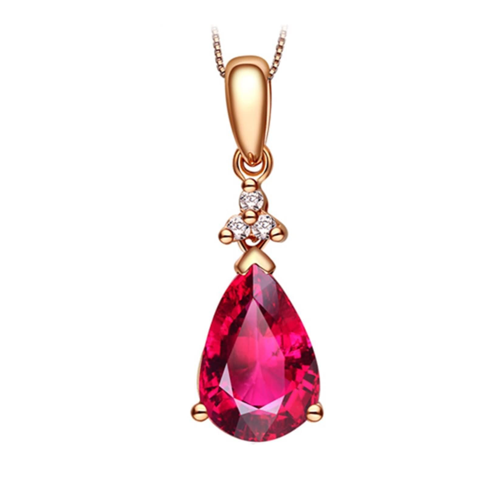 Collane Donna in Oro Rosa 9K / 14K / 18K 750, Goccia d'acqua con Tormalina Rossa da 1,2ct e Diamante, Collana Pendenti Oro Rosa Donna