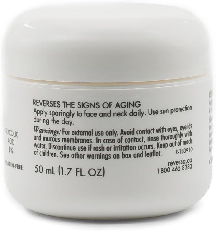 Reversa Skin Smoothing Cream jar, side view with warnings