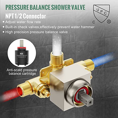 Brushed Nickel Rain Shower Faucet Complete Set With 10 Inches Wall Mounted Shower Head And Single Handle Shower Trim Kit #TOP7