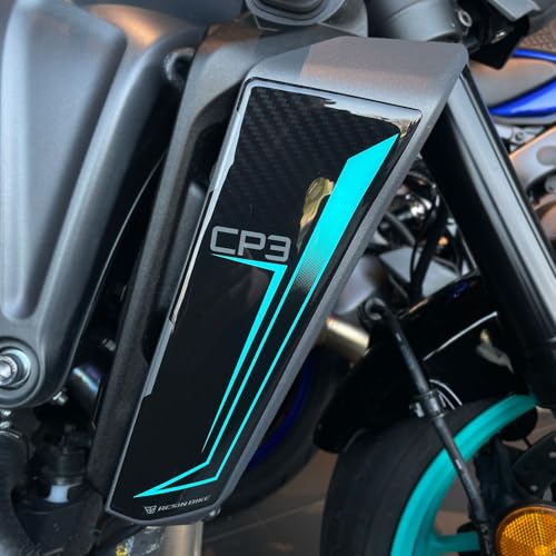 Resin Bike Adhesivos de Moto Compatibles con Yamaha MT 09 2024-2025 Cyan. Protecciones Paneles Laterales del radiador y Arañazos de Moto. Pegatinas 3D Resinadas Made in Italy