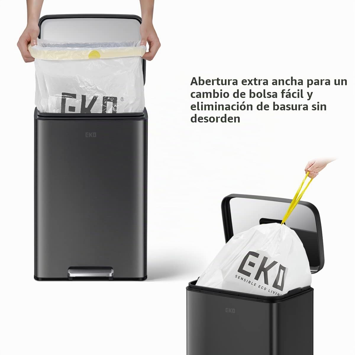 EKO Madison Cubo de Basura para Cocina 50 L con Pedal Negro Mate