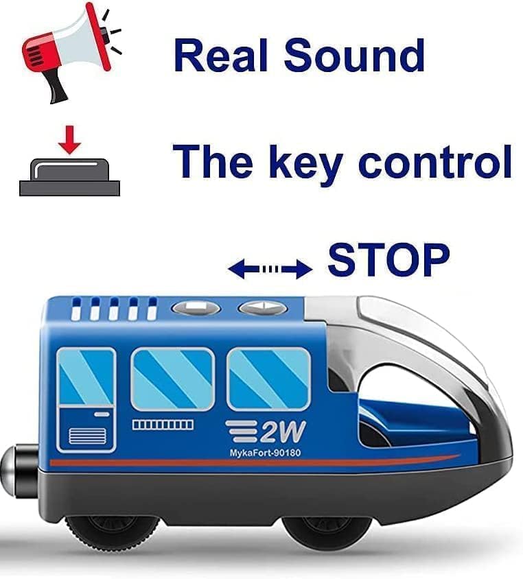 Miniatura 2 de Juego de pistas de tren de madera con pilas, juguete de alta velocidad para niños de 3, 4, 5 años, acoplamientos magnéticos para niños y niñas,