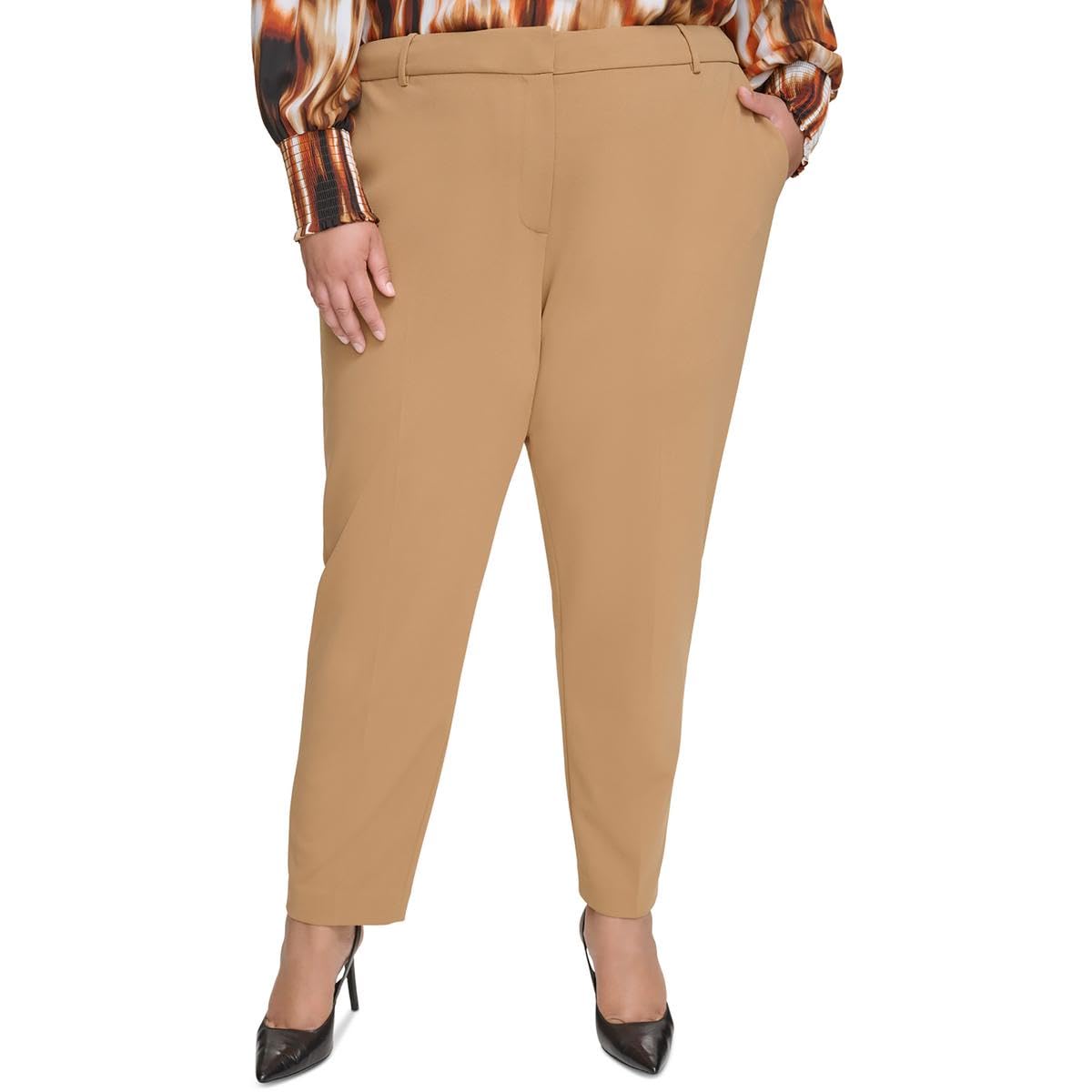 Calvin Klein Womens Plus High Rise Ankle Straight Leg Pants Brown 22W