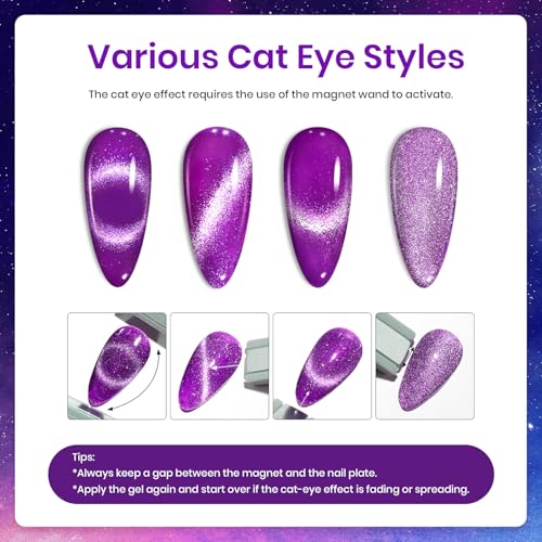 Image of Beetles Cat Eye Gel Nail Polish Set, 6 Colors Summer Neon Holographic Glitter Gel Polish Kit Hot Pink Orange Purple Blue Green Magnetic Nail Polish Soak Off UV French Nail Art Gift for Women