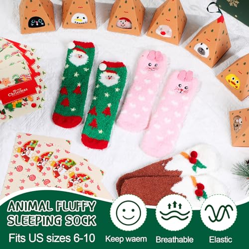Image of Foaincore 12 Pairs Christmas Fuzzy Socks Bulk in Gift Box Women Cozy Animal Soft Fluffy Slipper Sock Winter Xmas Holiday Gift