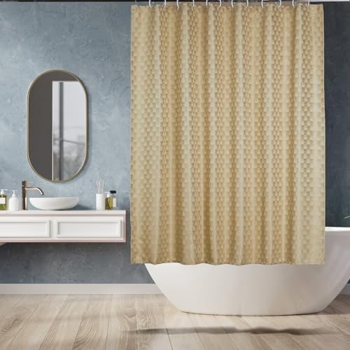 Image of Amazon Basics Shower Curtain 6 Feet | PVC-Free, No Plastic Smell | Machine Washable Fabric | Cream | 6ft Wide | 12 Hooks -180 CM X 180 CM