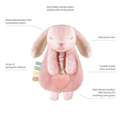 Miniatura 6 de Itzy Ritzy - Itzy Lovey Bunny incluye mordedor, cintas texturizadas y brazos colgantes con sonido arrugado, tela Sherpa y felpa Minky