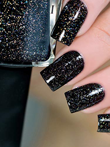 Image of ILNP Silhouette - Rich Black Gold Flake Holographic Nail Polish