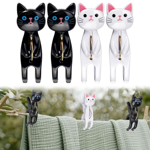 4 Pièces Grosse Pince à Linge avec Motif Chat, Pince pour Serviette de Plage Résistant au Vent Pinces Bache Piscine Adorable Pinces à Serviette pour...