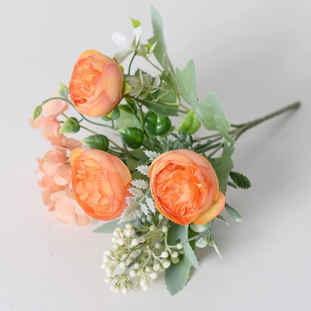 Bouquets de pivoines artificielles, bouquet de pivoines artificielles en soie pour bricolage, mariage, maison, cuisine, centre de table, 4 pièces, rose (couleur : orange, taille : 1 pièce)
