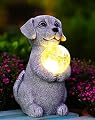 Tiejiajiang Dog Garden Statues - 8.4 Dog Decor with Gazing Ball LED Lights, Unique Gifts for Mom Grandma Birthdays, Outdoor Decor for Outside Lawn Porch Patio (Gray)