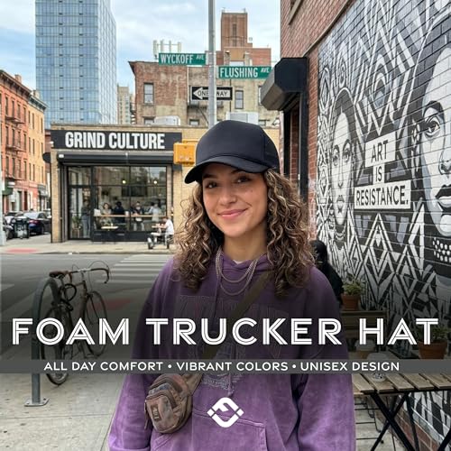 Image of Funky Junque Foam Trucker Hat, Trucker Hats for Women & Men - Blank Adjustable Snapback Mesh Back Baseball Cap