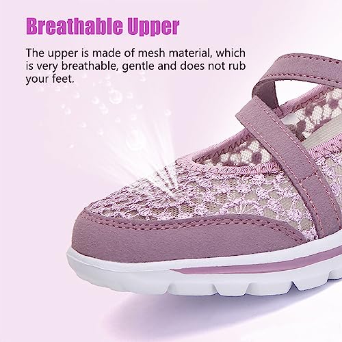 Optigard Women's Lace Mesh Adjustable Breathable Flat Walking Shoes Casual Non-Slip Lightweight Sneakers Comfortable Slip-On Shallow Mouth Mom Shoes Nurse Working Shoes Mary Jane Shoes 5