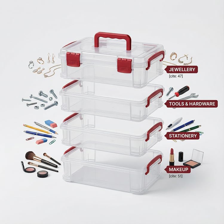 Image of Oblivion Plastic Drawer Organizers 1 Pc - Transparent 4 Layer Multipurpose Stackable Storage Box, Closet Dividers for Undergarments, Socks, Ties, Jewelry & Accessories, Space-Saving Partition for Home