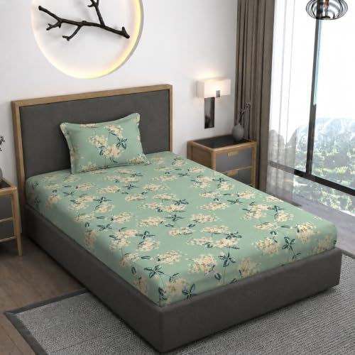 Image of Vaini Premium Heavy Cotton Elastic Fitted Bedsheets with 1 King Size Pillow Covers || Single Bed with All Around Elastic 350 TC || 36 x 78 x 6 Inch Single Size Fitted || :- Pista Green