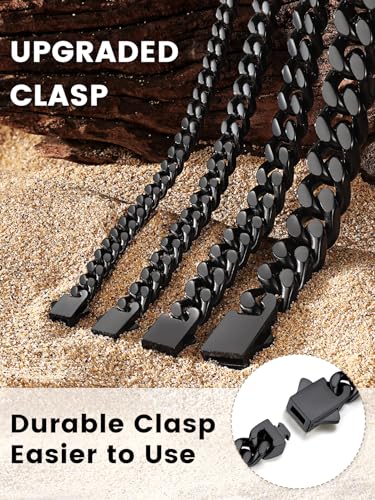Bestyle Thick Stainless Steel Mens Cuban Link Chain, Black/Gold Chain for Men, No Tarnish & Durable Men Chain Necklace, 5/7/9/12mm Wide, 18"-30" Long, Gift Package4