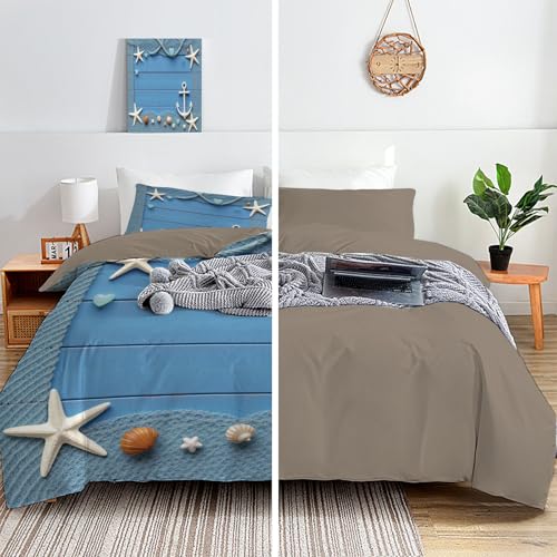Housse de couette 200x200 maritime avec 2 taies d'oreiller