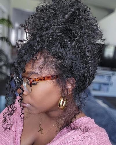 Carrotor 4c Edges 360 Transparent Lace Front Wig Human Hair Deep Curly 360 Lace Front Wigs Human Hair 180% Density Pre Plucked Kinky Curly 360 Wig Human Hair Full Lace With 4C Edges (18inches)