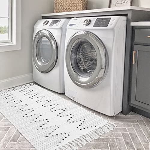 Boho Woven Runner Rug 2.3' X 5.3',Kimode Moroccan Washable Laundry Area Rug With Tassel,Farmhouse Throw Diamond Kitchen Rug For Hallway/Entryway/Bedroom/Living Room #TOP1