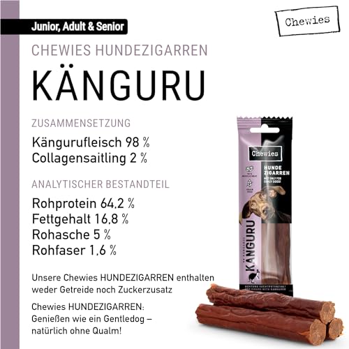 Chewies Hundezigarre Känguru - Protein Kaustangen für Ihren Hund getreidefrei & zuckerfreie Hunde-Leckerli auch für Welpen & Senior Hunde geeignet, 10er Pack (je 75g)