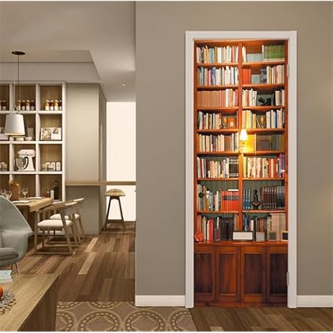 FLFK 3D Retro Bookcase Door Sticker Cover