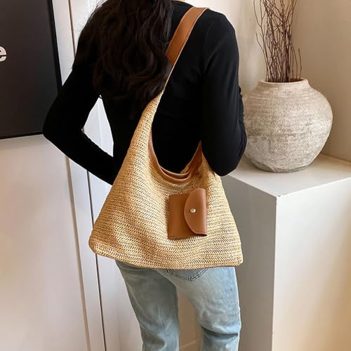 Image of Gogobear Women's Woven Beach Shoulder Handbag Colorful Straw Tote Bag | Summer Vacation Crossbody Bag, Lightweight Fashionable Tote Shoulder Handbag