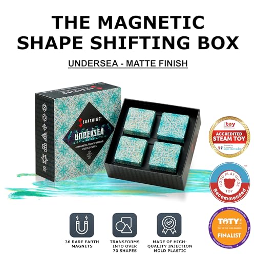 Image of Shashibo Shape Shifting Box - Award-Winning, Patented Fidget Cube w / 36 Rare Earth Magnets - Transforms Into Over 70 Shapes, Gift Box, Download Fun in Motion Toys Mobile App (Undersea, 4 Pack)